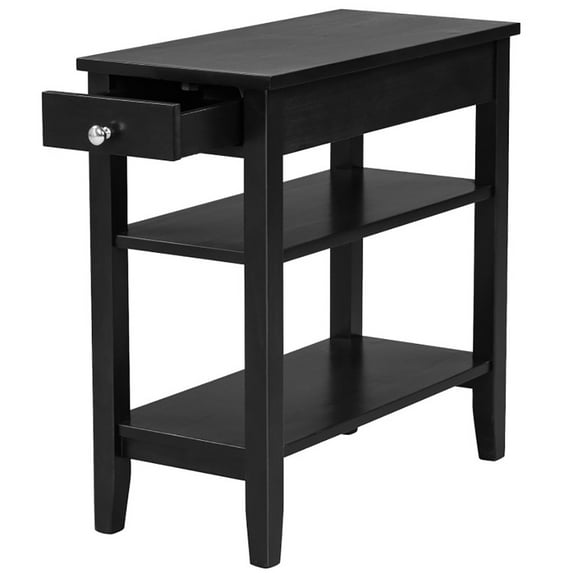 Spaco Side End Table with Drawer and 2-Tier Open Storage Shelves for Space Saving-Black, Nightstand Small Side Table, End Table for Bedroom Living Room