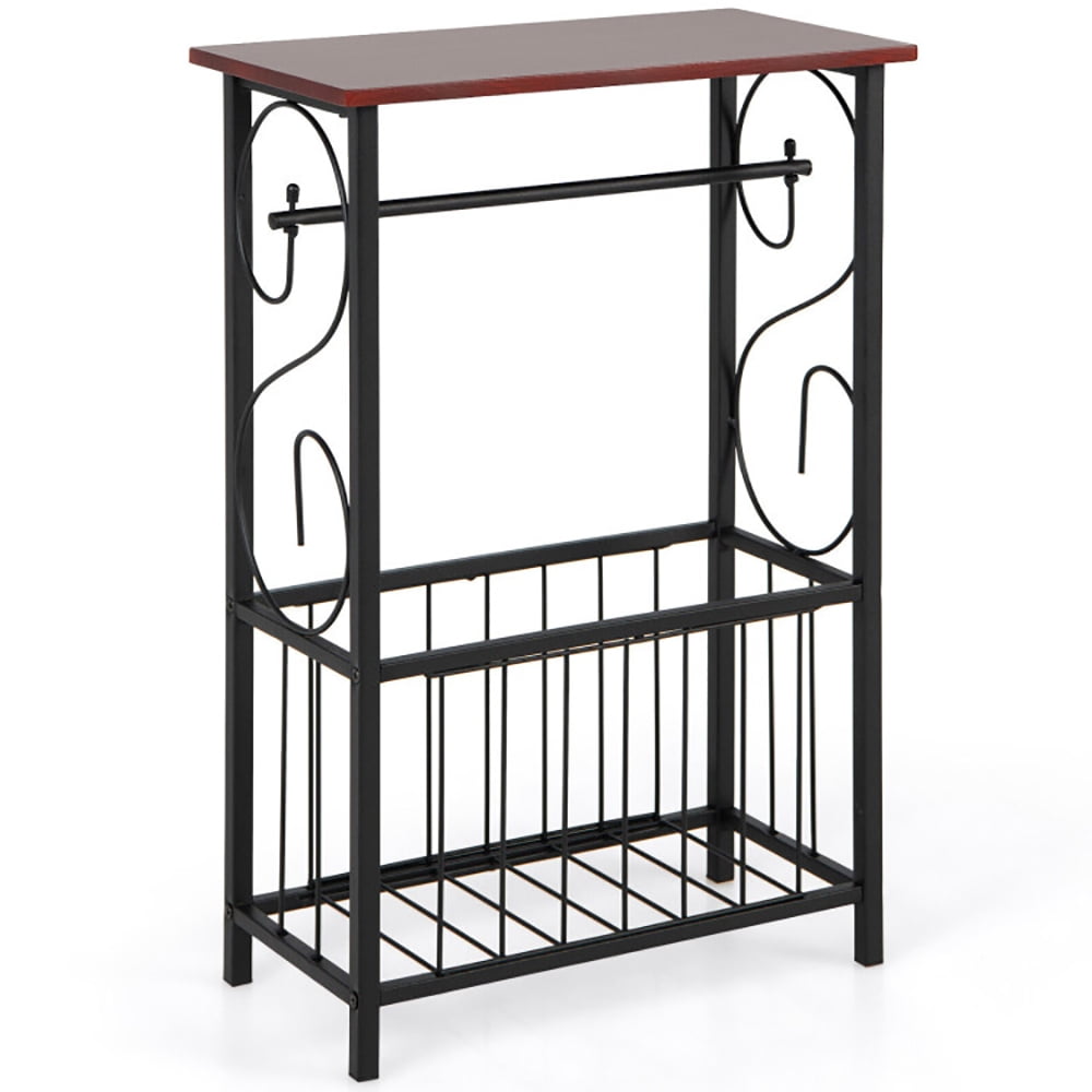 Brown and Black MDF and Steel Side Table with Storage Basket