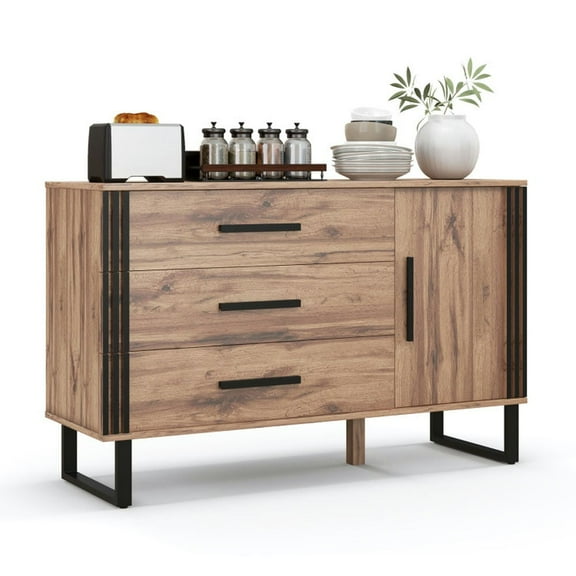 Spaco Sideboard Buffet Cabinet, Credenza Storage Cabinet with 3 Drawers, Cabinet for Indoor, Rustic Brown