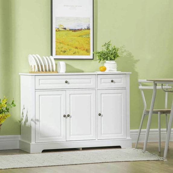 Spaco Sideboard Buffet Cabinet with 2 Drawers and Adjustable Shelves, Modern Accent Cabinet for Indoor as Kitchen, Bar, Dining Room, White