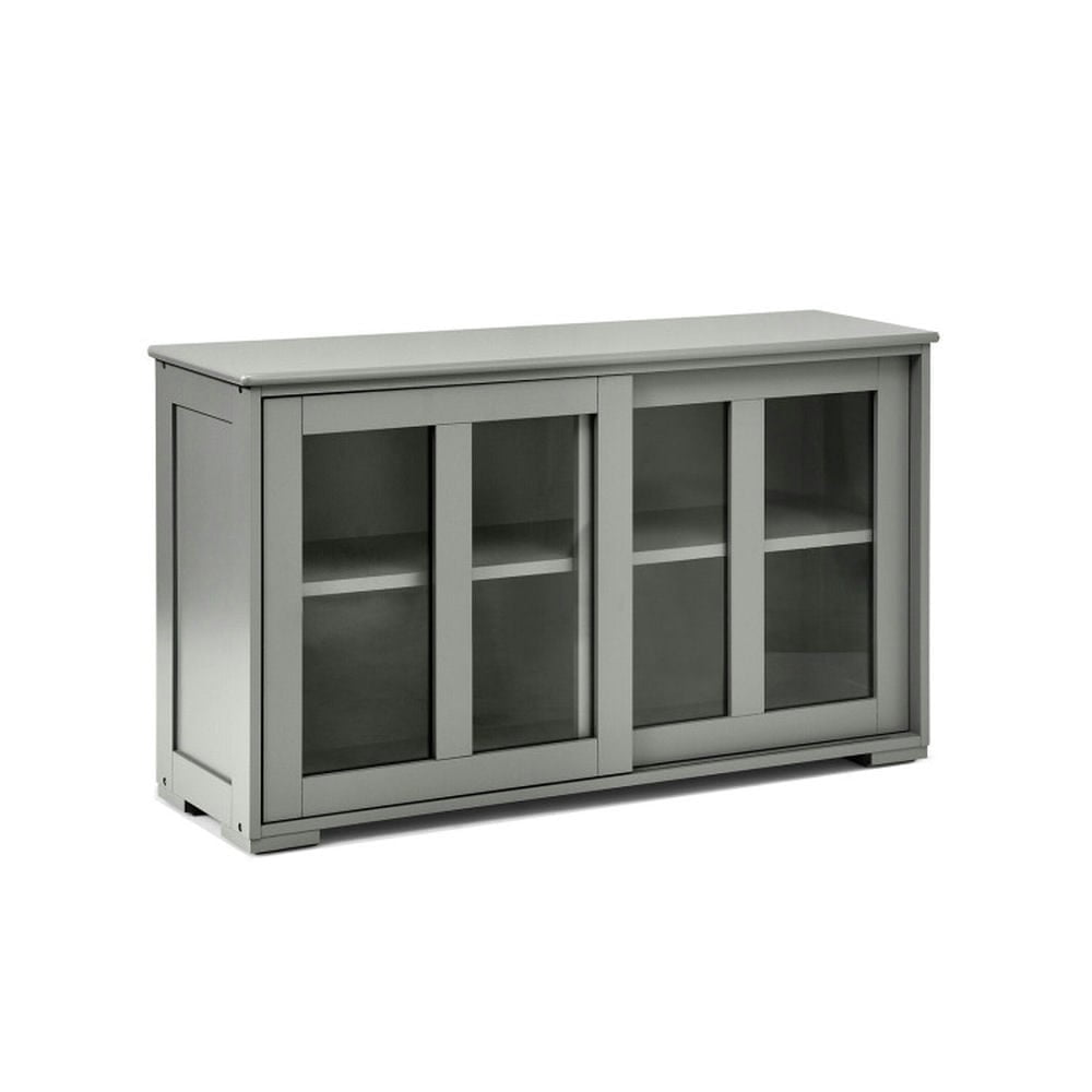 Gray MDF and Glass Sliding Door Kitchen Sideboard Cabinet