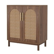 Spaco Sideboard Buffet Set of 2, Accent Rattan Storage Cabinet with Doors, Cabinet for Indoor, Brown