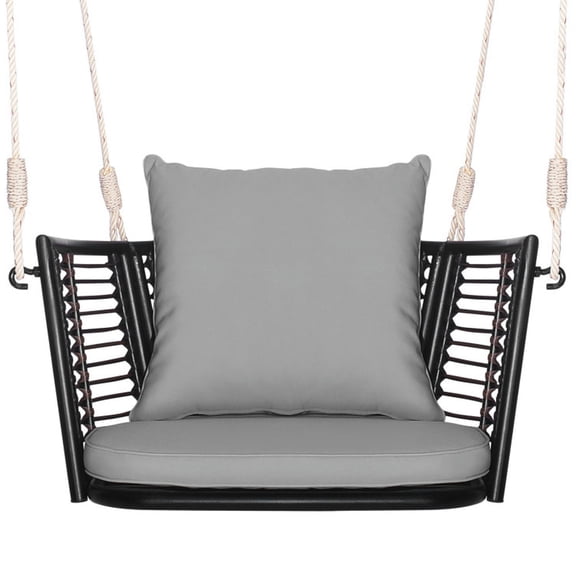 Spaco Single Person Hanging Seat with Woven Rattan Backrest, Single Swing Chair with Sturdy Metal Frame, Versatile Swing for Outdoor as Backyard, Front Porch, Garden, Gray