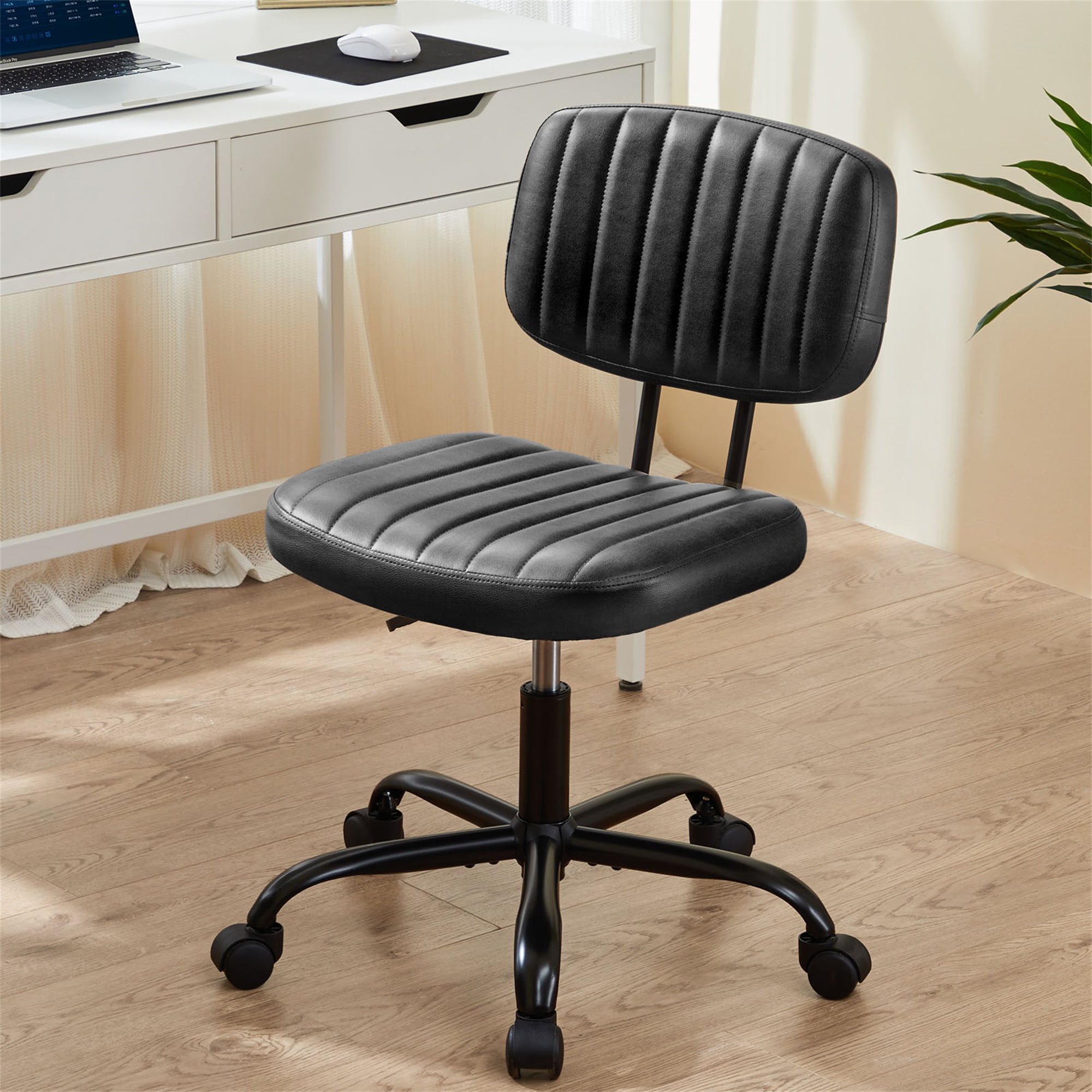 Spaco Small Home Office Chair, Armless Wide Adjustable Swivel Padded Fabric Home Office Desk Chair, with Wheel Spaco Small Home Office Chair, Armless Wide Adjustable Swivel Padded Fabric Home Office Desk Chair, with Wheel