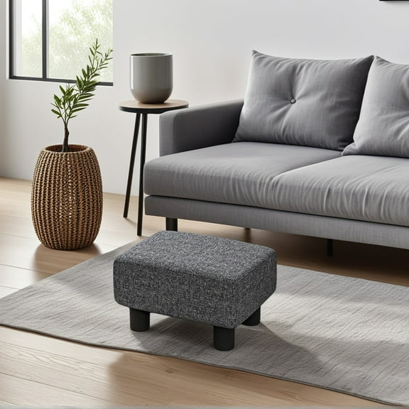 Spaco Small Ottoman Foot Rest and Cube Ottoman, Foot Stool with Linen Fabric Upholstery and Plastic Legs for Indoor as Living Room, Entryway, Gray