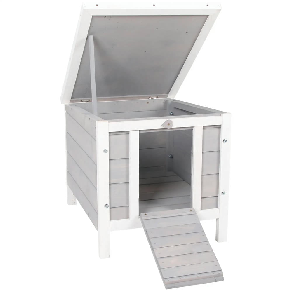 Spaco Small Wooden Rabbit Hutch, Bunny Cage, Guinea Pig Cage Duck House Dog House with Openable & Waterproof Roof, Gray