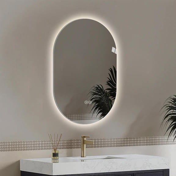Spaco Smart LED Bathroom Mirror, 48*30 Inch, 50000H LED Lifespan, Anti-Fog, Wall Mounted, Antique Silver