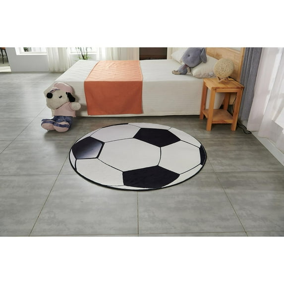 Spaco Soccer Ball Shape Machine Washable Extra Soft Decorative Area Rug, Soft Ultra-Thin Stain Resistant Machine Washable Rugs for Bedroom,Non-Slip Backing Large Area Rug