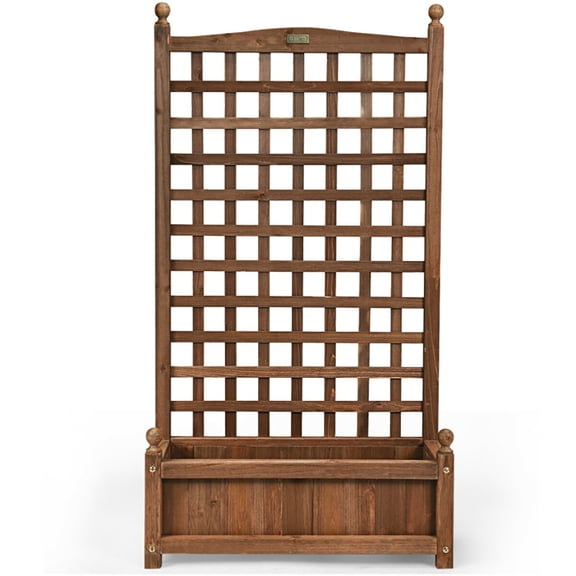 Spaco Solid Free Standing Wood Planter Box with Trellis for Garden, Outdoor Elevated Flower Box for Backyard/Patio/Gardener