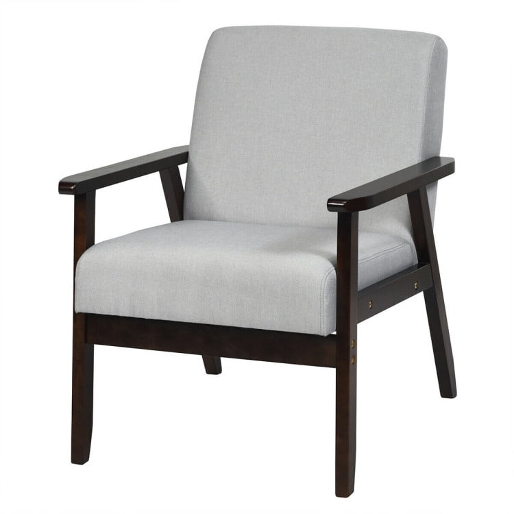 Spaco Solid Rubber Wood Fabric Accent Armchair-Light Gray, Modern Mid-Century Upholstered Living Room Chair Spaco Solid Rubber Wood Fabric Accent Armchair-Light Gray, Modern Mid-Century Upholstered Living Room Chair
