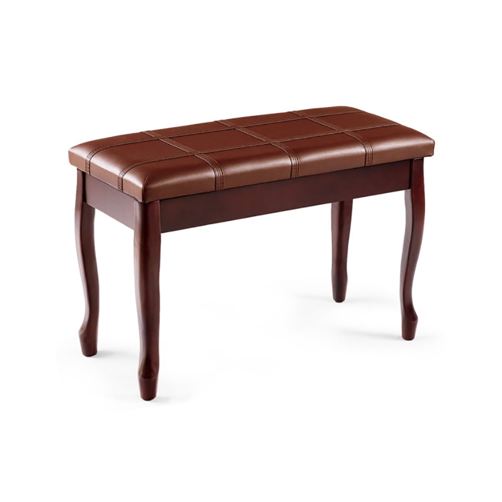 Spaco Solid Wood PU Leather Piano Bench with Storage, Padded Seat, Musical Instrument Toy Stool, Brown
