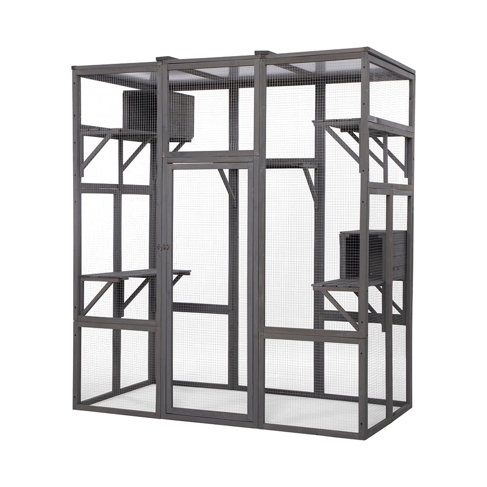 Spaco Spacious Cat Playpen with 2 Condos & 5 Platforms - Fir Wood & Galvanized Mesh - Outdoor Use
