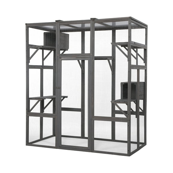 Spaco Spacious Cat Playpen with 2 Condos & 5 Platforms - Fir Wood & Galvanized Mesh - Outdoor Use