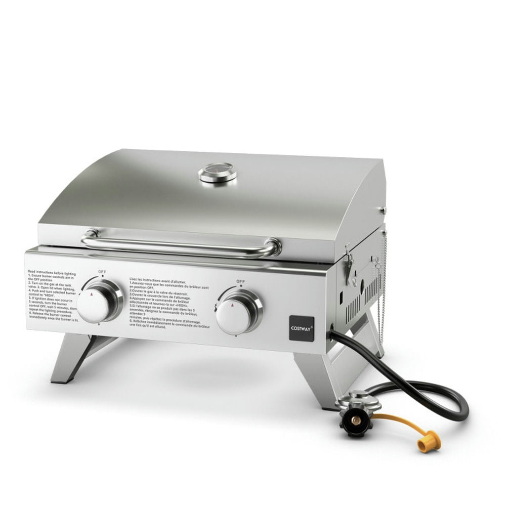 Spaco Stainless Steel Propane Grill with Lid for Outdoor Camping Tailgating Picnic Party-Silver, Camp Stove for Outdoor Cooking