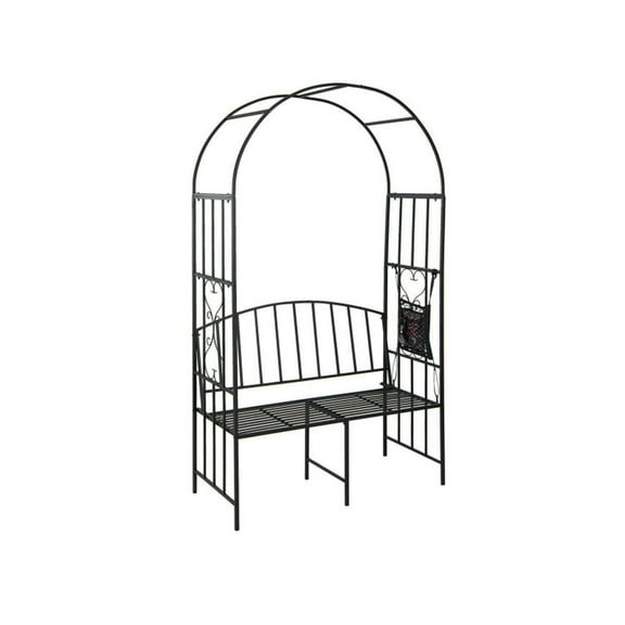 Spaco Steel Garden Arch with 2-Seat Bench, 2-in-1 Multifunctional Bench with Heavy-Duty Powder-Coated Steel, Practical and Beautiful Arch Arbor Bench for Outdoor as Garden, Patio, Black