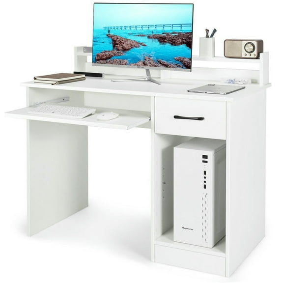 Spaco Study Laptop Table with Drawer and Keyboard Tray-White, Office Desk, Gaming Computer Desks for Study,Working,Writing