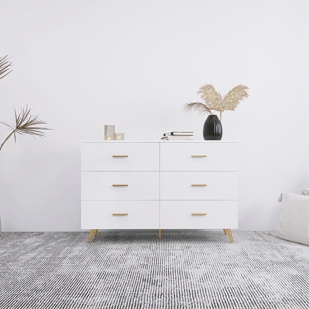 Spaco Stylish White Chest of Drawers, Sturdy Metal Legs, Elegant Storage Cabinet Dresser Spaco Stylish White Chest of Drawers, Sturdy Metal Legs, Elegant Storage Cabinet Dresser