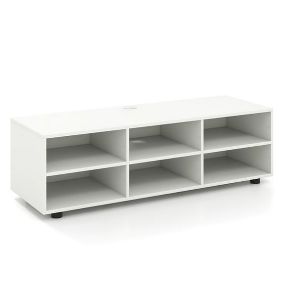 Spaco TV Stand for TV up to 55 Inch with 6 Storage Compartments-White, Mid Century Modern TV Stand for Living Room Bedroom