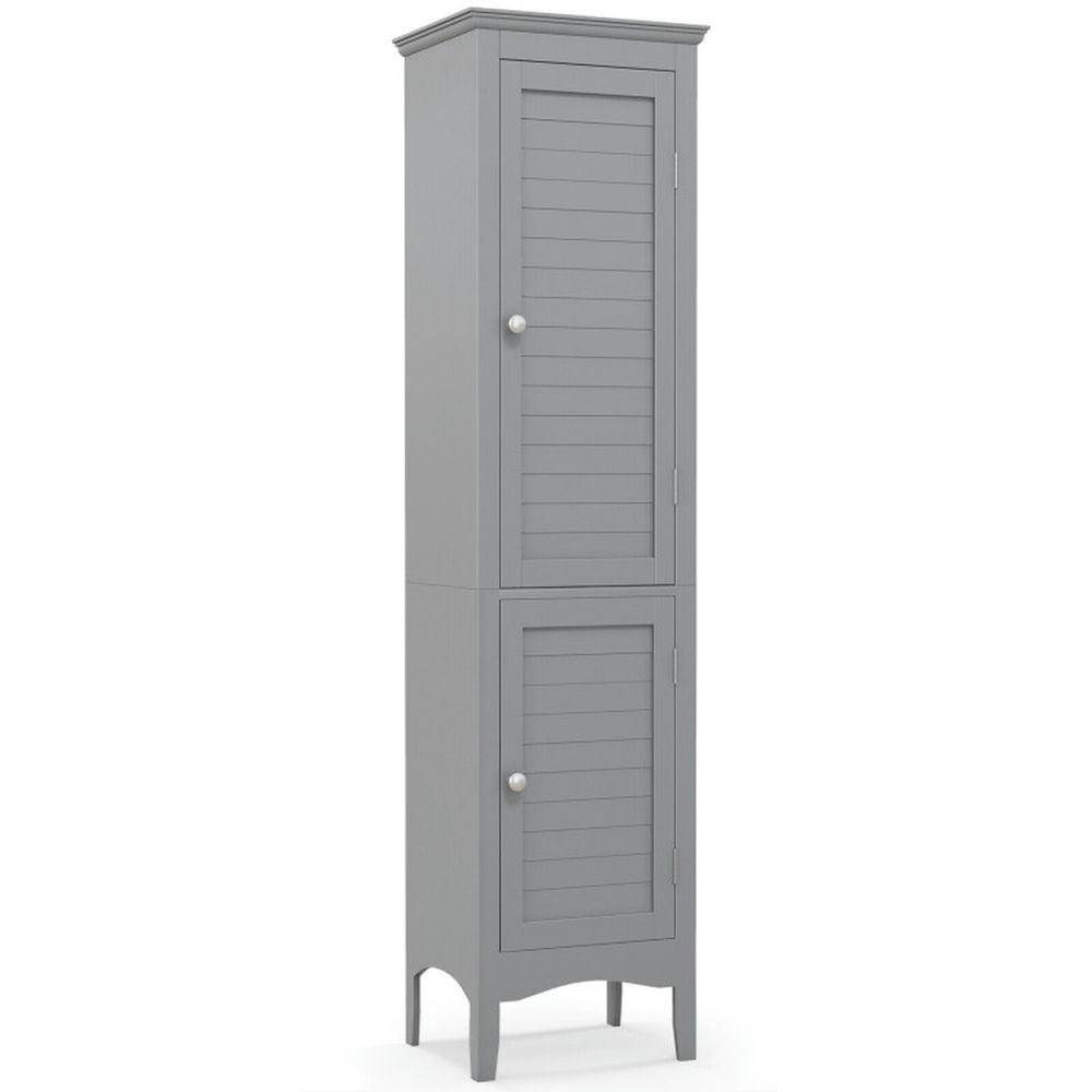 Spaco Tall Bathroom Floor Cabinet with Shutter Doors and Adjustable ...