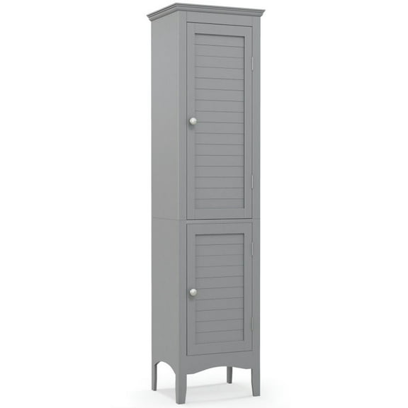 Spaco Tall Bathroom Floor Cabinet with Shutter Doors and Adjustable Shelf-Gray, Bathroom Storage Cabinet for Entryway Storage, Home Office Furniture