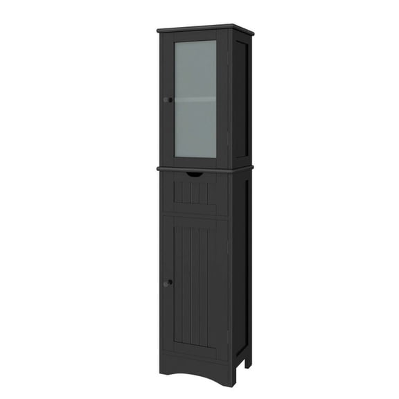 Spaco Tall Floor Storage Cabinet with 2 Doors and 1 Drawer for Bathroom-Black, Bathroom Storage Cabinet for Entryway Storage, Home Office Furniture