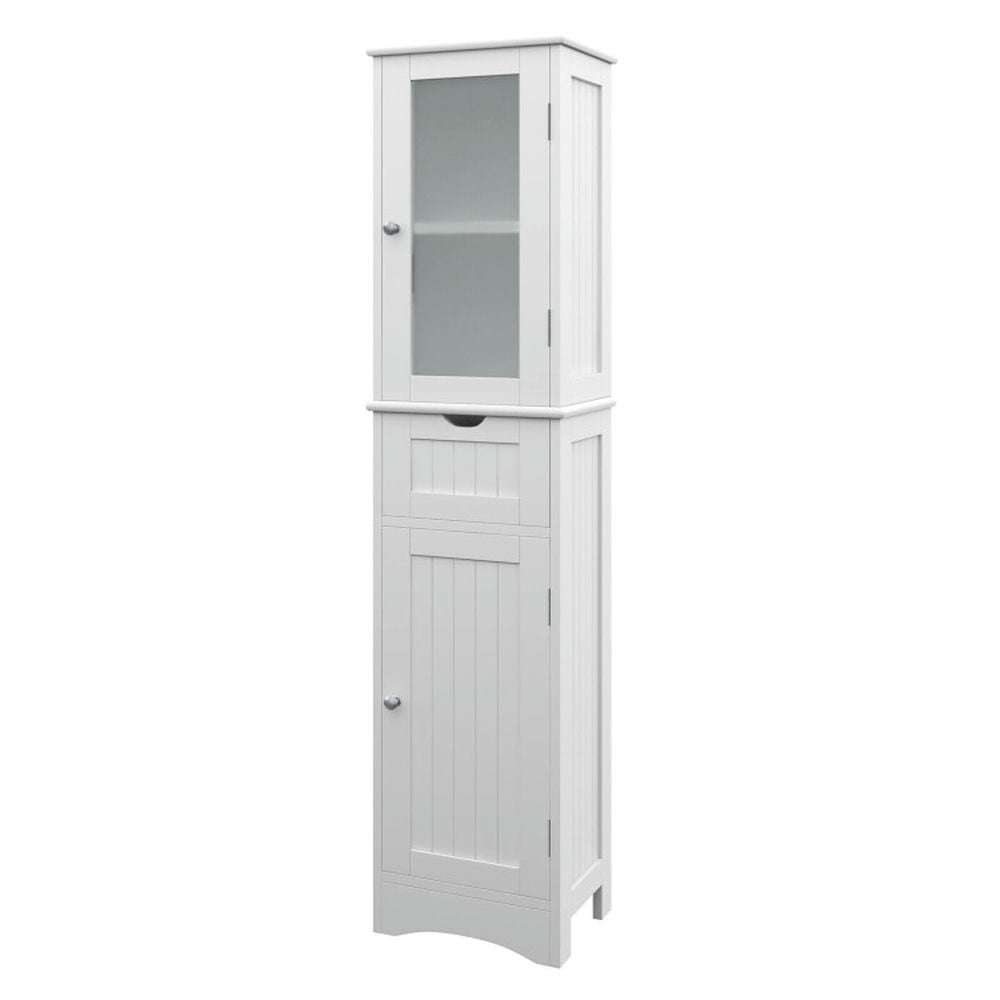 Spaco Tall Floor Storage Cabinet with 2 Doors and 1 Drawer for Bathroom-White, Bathroom Storage Cabinet for Entryway Storage, Home Office Furniture
