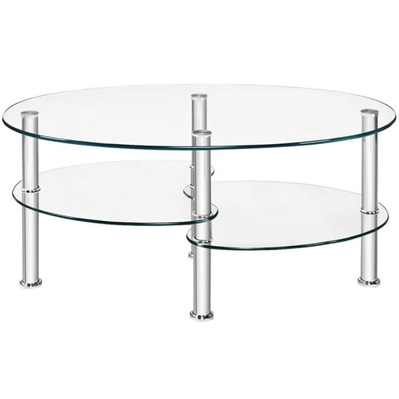 Spaco Tempered Glass Oval Side Coffee Table-Transparent, Brand New Tempered Glass Table, Smooth Oval Design, High Storage, Easy Assembly, Living Room Essential