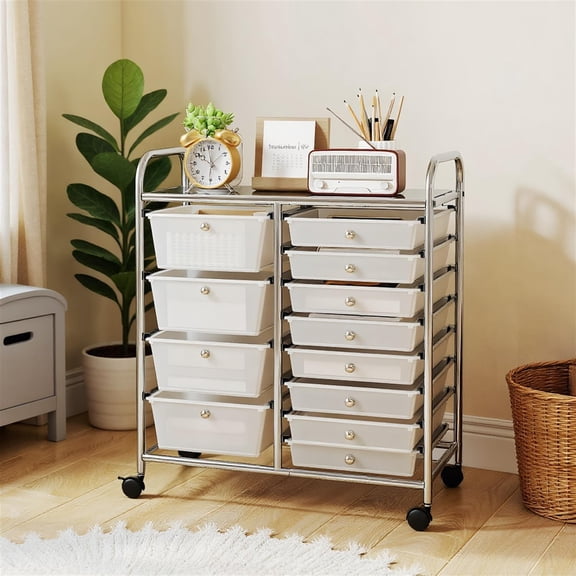 Spaco Transparent 12-Drawer Multi-Purpose Rolling Storage Cart, Versatile Organizer for Home, Office & Craft Room