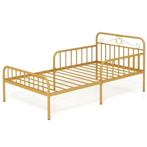 Spaco Twin Size Bed Frame with Headboard and Safety Side Guardrails, Simple Bed Frame for Indoor as Bedroom, Gold