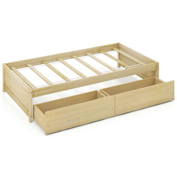 Spaco Twin Size Captain Bed with 2 Drawers and Slats Support, Simple Bed Frame for Indoor as Bedroom, Natural
