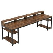 Spaco Two Person Desk, 78.7" Computer Desk With Monitor Stand and 4 Open Shelf, Desk for Indoor as Home, Office, Rusic Brown
