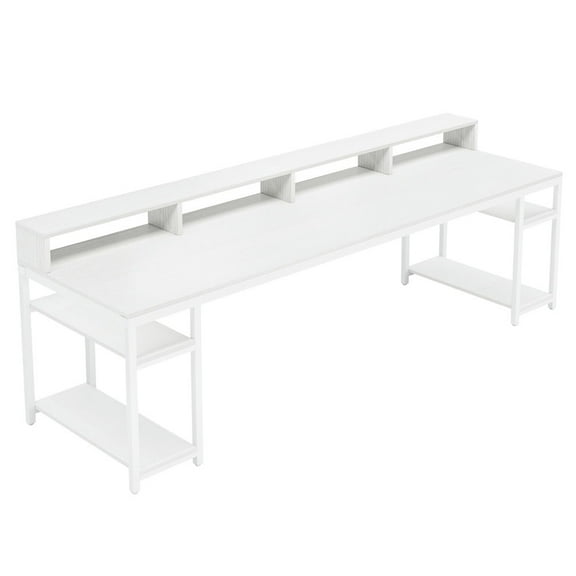Spaco Two Person Desk, 78.7" Computer Desk With Monitor Stand and 4 Open Shelf, Desk for Indoor as Home, Office, White