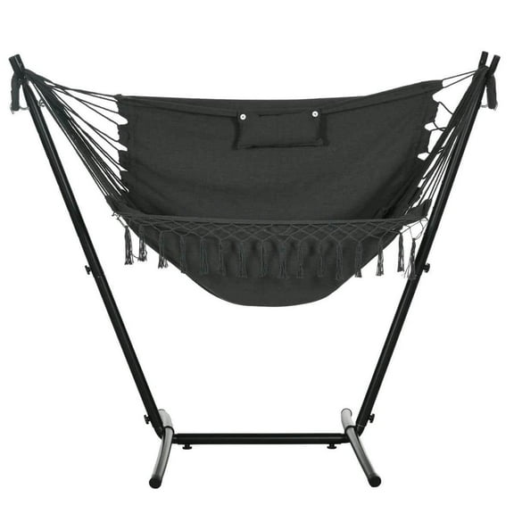 Spaco U Shape Stand Hammock Chair, Headrest Include Hammock Swing for Patio, Beach, Dark Gray