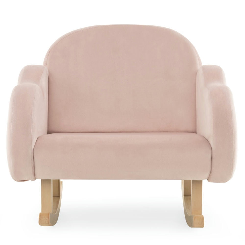 Spaco Upholstered Toddler Rocker with Solid Wood Legs and Non-slip Foot Pads-Pink, Kids Couch for Kids