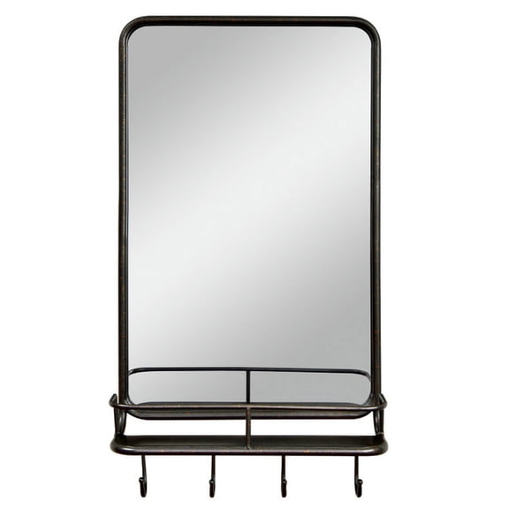 Spaco Wall Bathroom Mirror with Shelf Hooks Sturdy Metal Frame for Bedroom Living Room, Mirrors for Wall