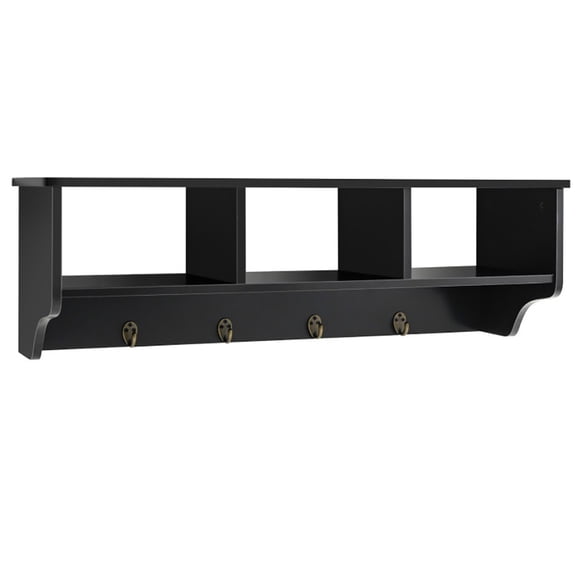 Spaco Wall Mount Cubby Organizer Hooks Entryway Storage Shelf-Black,