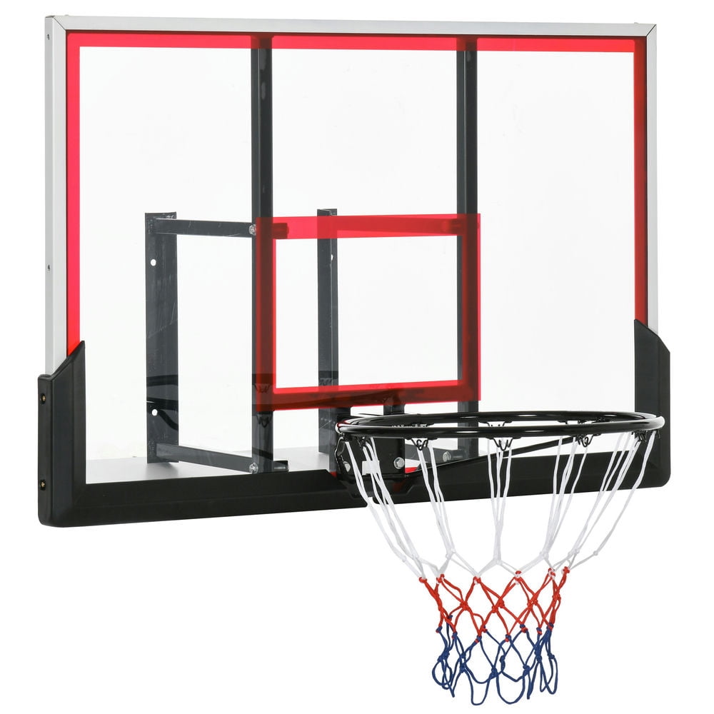 Spaco Wall Mounted Basketball Hoop, Basketball Goal Combo Kit with 43" x 30" Shatter Proof Backboard, Durable Bracket and All Weather Net for Outdoor Use, Red Spaco Wall Mounted Basketball Hoop, Basketball Goal Combo Kit with 43" x 30" Shatter Proof Backboard, Durable Bracket and All Weather Net for Outdoor Use, Red