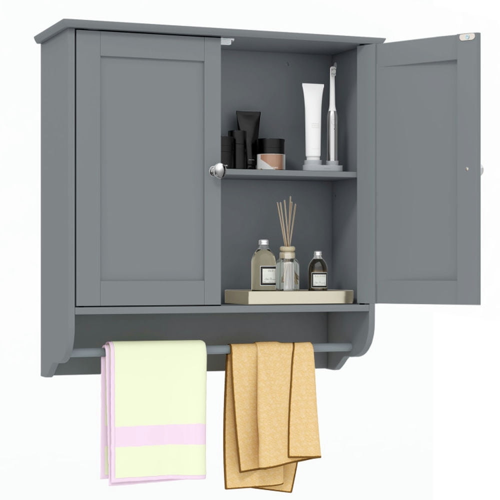 Spaco Wall Mounted Bathroom Storage Medicine Cabinet with Towel Bar-Gray, Bathroom Cabinet for Bathroom Laundry Room Kitchen