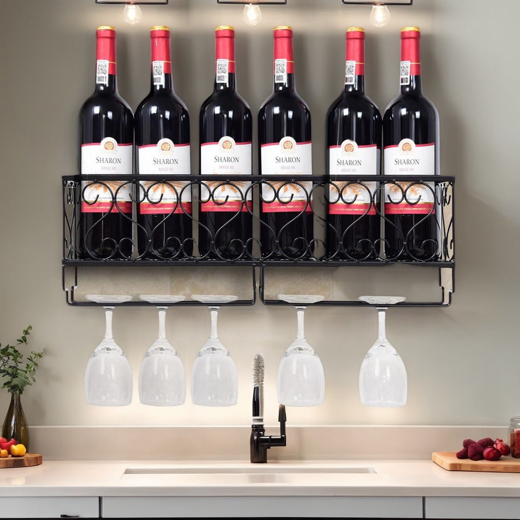 Spaco Wall Mounted Metal Wine Rack Wine Bottle Storage, Bar Cabinet ...