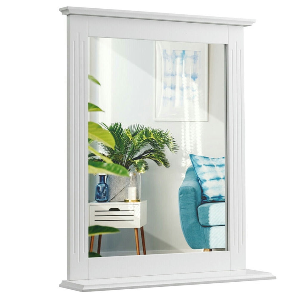 Spaco Wall-Mounted Multipurpose Vanity Mirror with Shelf-White, Mirrors for Wall