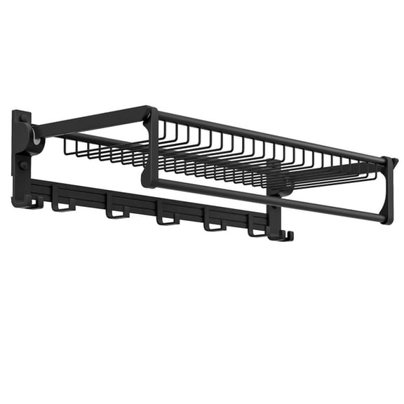 Spaco Wall Mounted Towel Shelf with Adjustable Towel Bar and Movable Hooks No Assembly Required, Towel Rack for Small Bathroom, Towel Holder for Bathroom