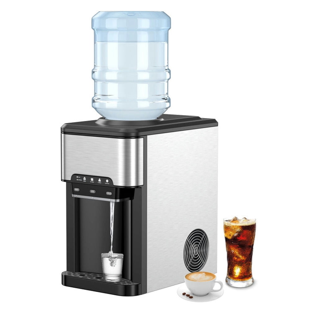 Spaco Water Cooler Dispenser 3-in-1 with Built-in Ice Maker, Stainless Steel Water Water Cooler Dispenser, Countertop Water Dispenser Cooler with Child-safe Lock, Silver