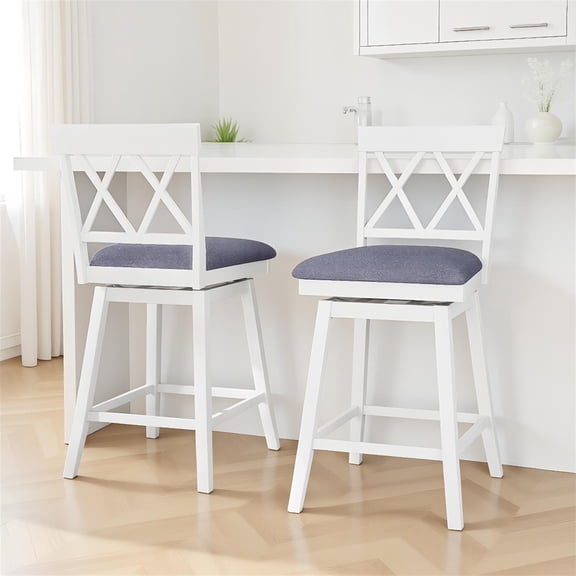 Spaco White 24 Inch 360 Swivel Counter Height Bar Stools Set of 2 with Backrest, Comfortable Kitchen Stools for Dining Island Pub