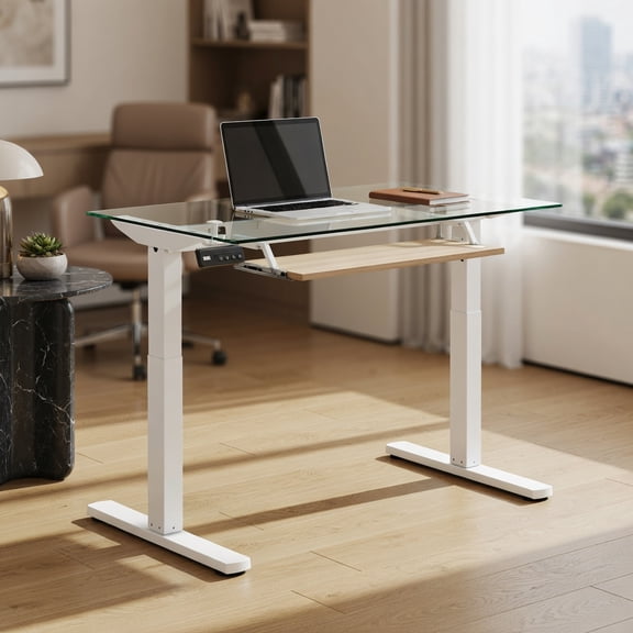 Spaco White Electric Standing Desk Frame with LED Display, Heavy-Duty Adjustable Base for Home Office, Stable Structure & Simple Installation