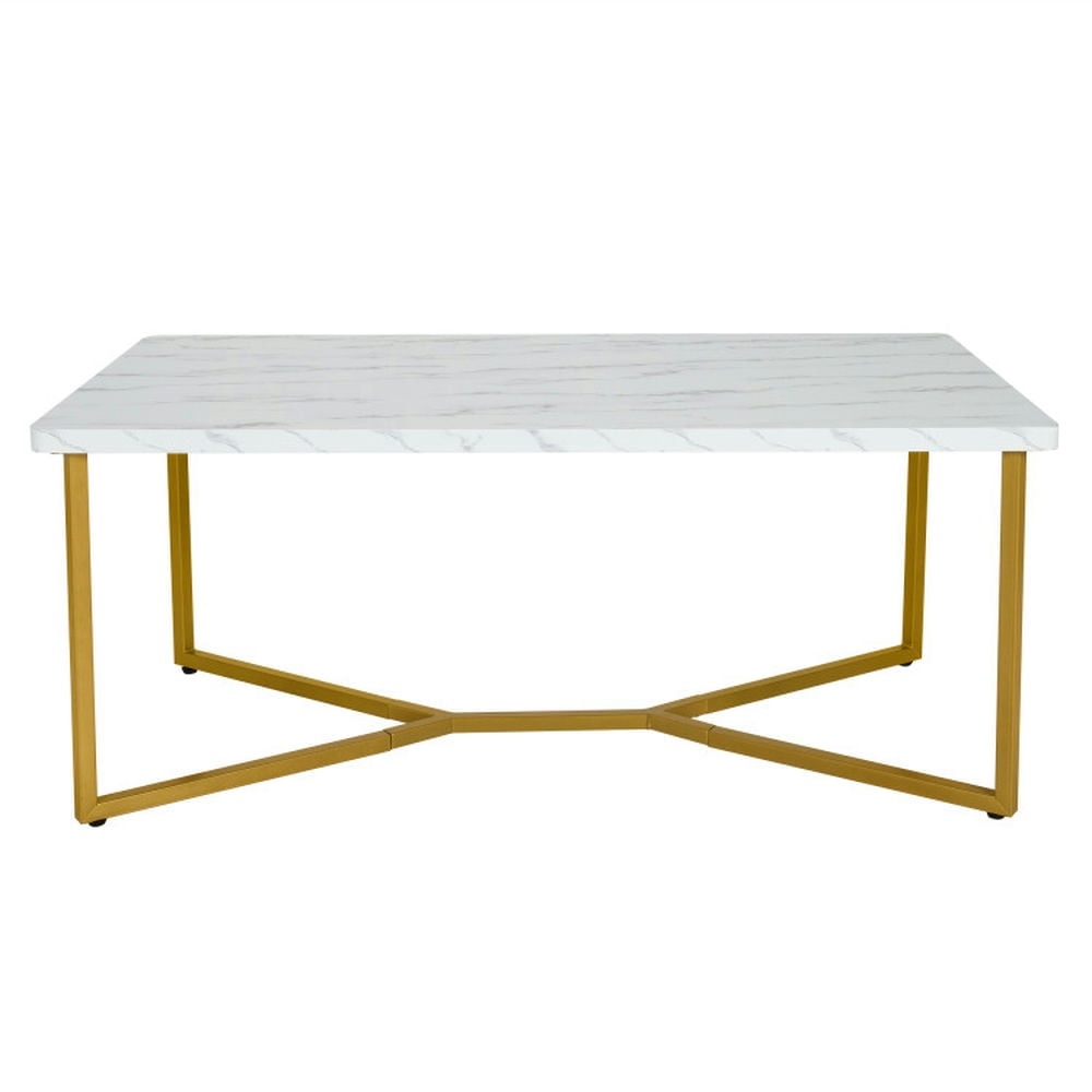 Spaco White Faux Marble Coffee Table with Gold Finished Metal Frame, Modern Coffee Table for Living Room Office Reception Spaco White Faux Marble Coffee Table with Gold Finished Metal Frame, Modern Coffee Table for Living Room Office Reception