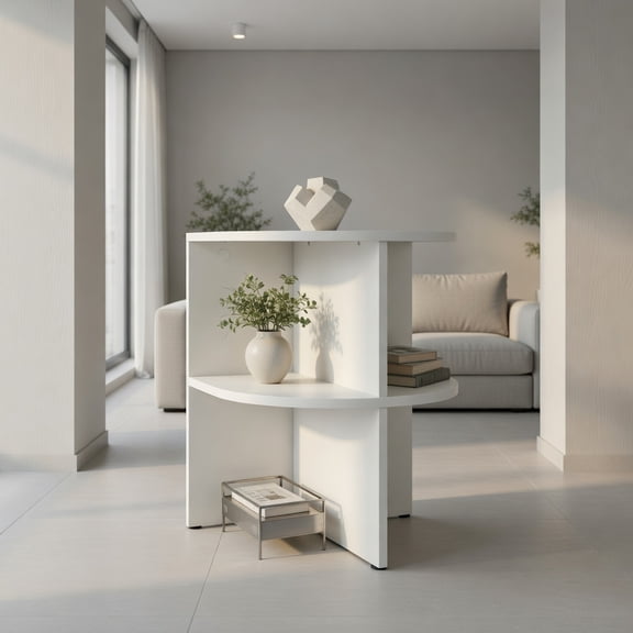 Spaco White Half Round End Table with Open Shelves, Compact Accent Table with Smooth Surface & Anti-Slip Foot Pads for Small Space, Bedroom & Living Room