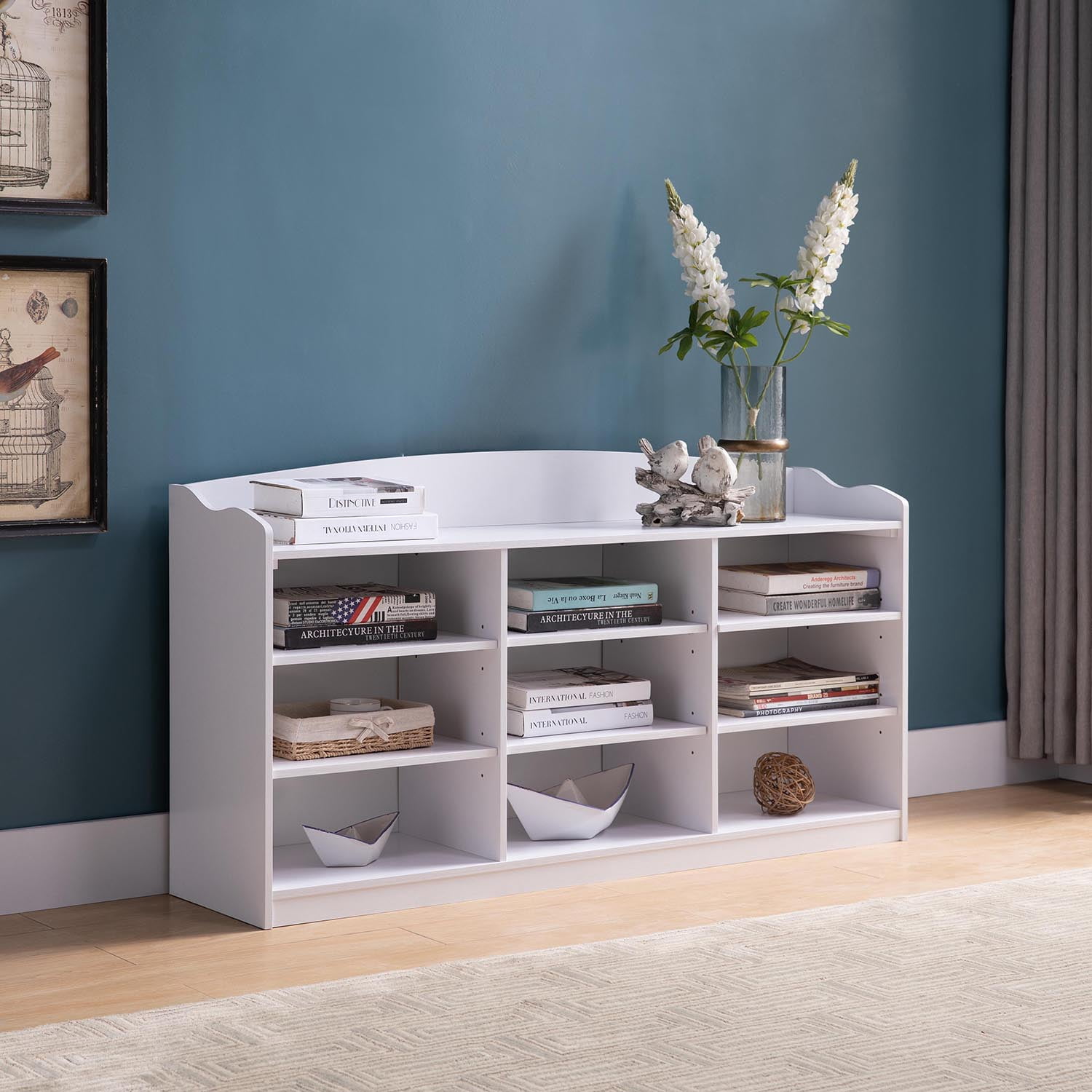 Spaco White Shoe Storage Bench, Nine Storage Shelves, Entryway ...