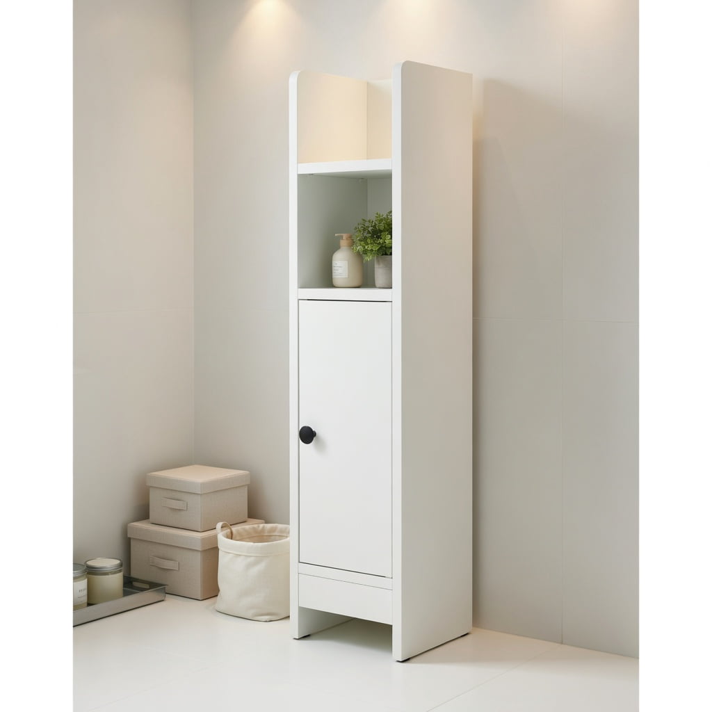 Spaco White Slim Bathroom Corner Cabinet, 1 Door & Adjustable Shelves with Non-Slip Feet