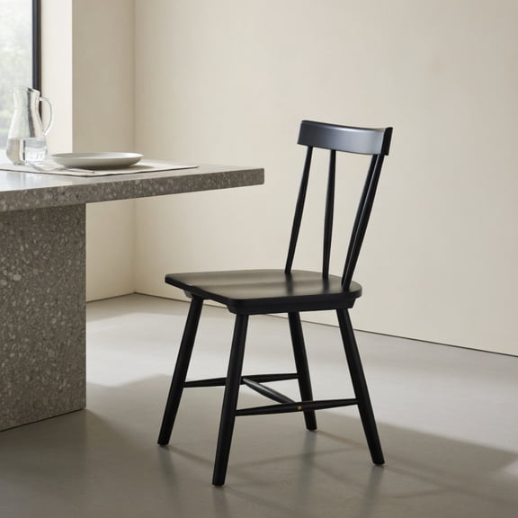 Spaco Windsor Style Armless Chairs with Solid Rubber Wood Frame-Black
