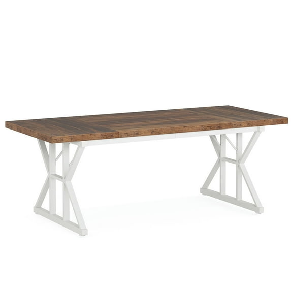 Spaco Wood Dining Table, Farmhouse 70.8" Kitchen Table for 6 People, Dining Table for Indoor as Living Room, Kitchen, Brown & White